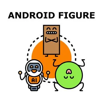 Artificial intelligence robot and data figures interacting Stock Illustration