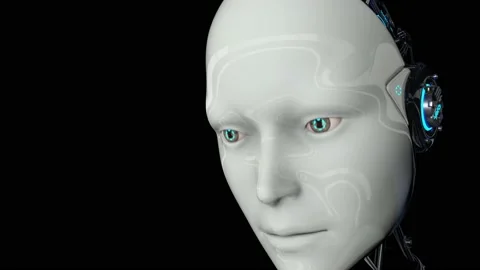 Artificial intelligence. Robot android is activated, moves its head, eyes and 스톡 동영상 133200076