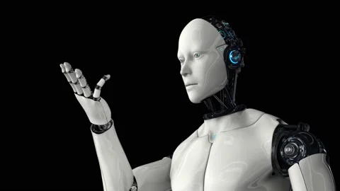 Artificial intelligence. Robot android moves its head, eyes and scans, studies Stock Footage 149940546