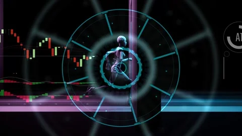 Artificial intelligence. Robot android runs over walls.. The camera follow h Stock Footage 246677699