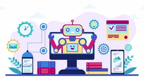 Artificial Intelligence Robot Automating Business Processes. Stock Footage 318345418