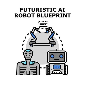 Artificial intelligence robot blueprint creating new technology Stock Illustration