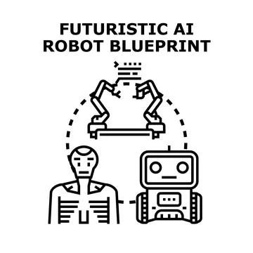 Artificial intelligence robot blueprint creating new technology イラスト素材