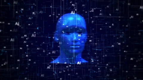 Artificial intelligence robot with circuit brain Human head with the circuit boa Stock Footage 311878513