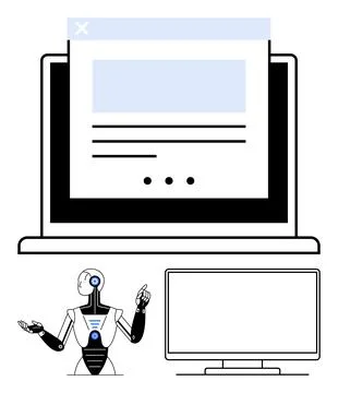 Artificial Intelligence Robot with Computer and Website Window for Technolo.. Stock Illustration