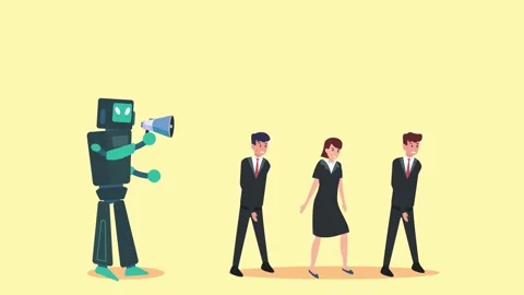 Artificial intelligence robot fired his workers Stock Footage 144748802