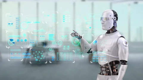 Artificial intelligence robot with graphic display Video stock 164648632