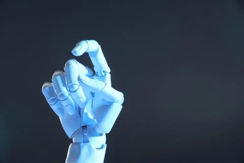 Artificial intelligence. Robot hand gesturing on grey background, space for.. Stock Photos