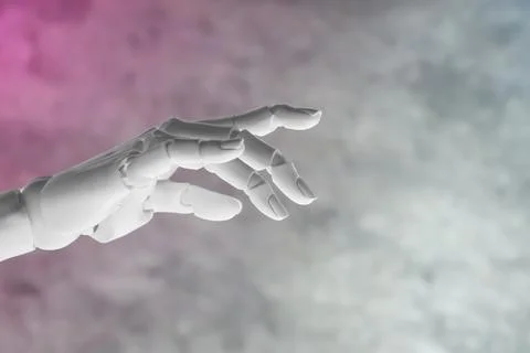 Artificial intelligence. Robot hand gesturing on grey blurred background, s.. Stock Photos