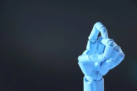 Artificial intelligence. Robot hand gesturing on grey background, space for.. Stock Photos