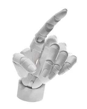 Artificial intelligence. Robot hand pointing at something on white background Illustrazione stock