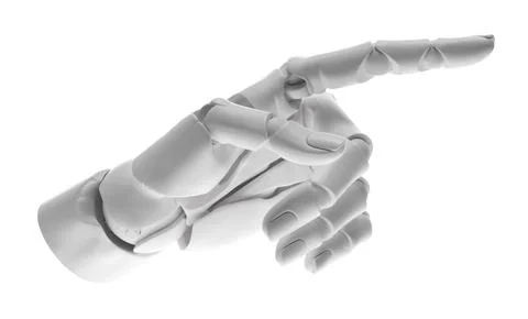 Artificial intelligence. Robot hand pointing at something on white background Stock Photos
