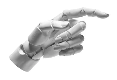 Artificial intelligence. Robot hand pointing at something on white background Stock Photos