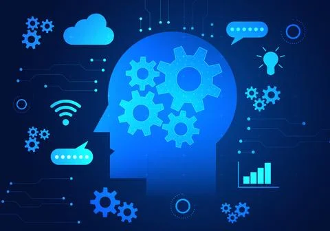 Artificial intelligence robot has a cog in the meaning. The work process of.. Stock Illustration