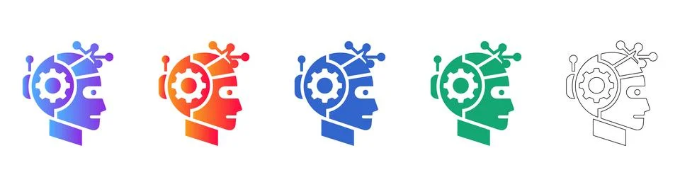 Artificial Intelligence Robot Head Icon Set Stock Illustration