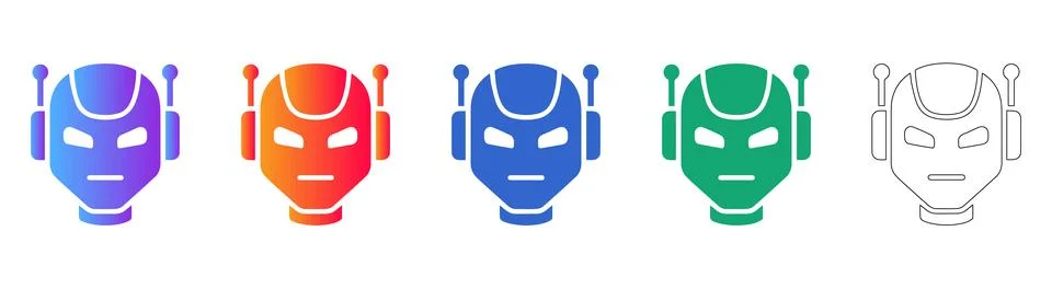 Artificial Intelligence Robot Head Icon Set Stock Illustration