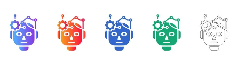 Artificial Intelligence Robot Head Icons Stock Illustration