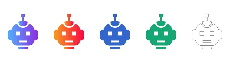 Artificial Intelligence Robot Head Icons Stock Illustration