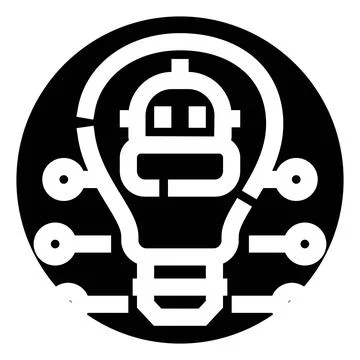 Artificial intelligence robot head in light bulb idea circuit Stock Illustration