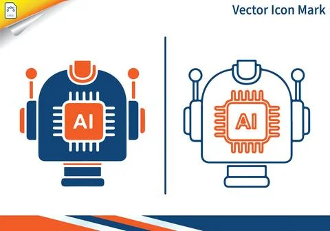 Artificial intelligence robot head vector with chip design. Stock Illustration