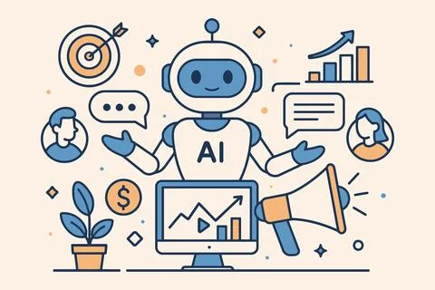 Artificial intelligence robot helping with business growth and marketing Stock Illustration