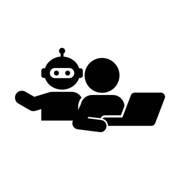 Artificial Intelligence Robot Helping Human Laptop Work Icon Vector AI Supp.. Stock Illustration