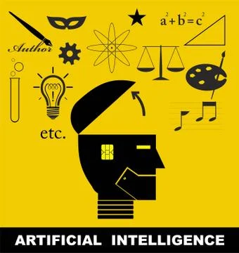 Artificial intelligence. robot / humanoid head with opened head. 스톡 일러스트