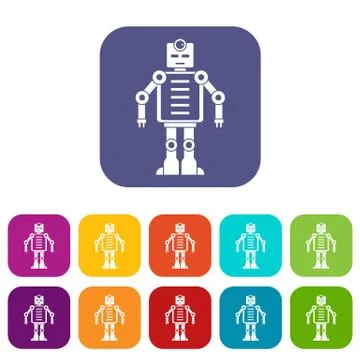 Artificial intelligence robot icons set flat Stock Illustration