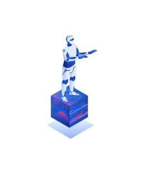 Artificial intelligence robot infographic analytics isometric concept.. Reach Illustrazione stock