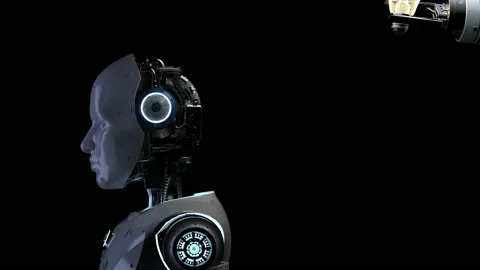 Artificial intelligence robot with light bulb 库存影片 154157307