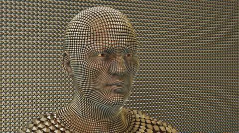 Artificial intelligence robot metal face diamond pattern human profile view t Illustrazione stock