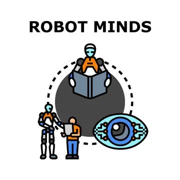 Artificial intelligence robot minds learning and collaboration Stock Illustration