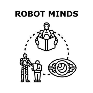 Artificial intelligence robot minds learning and collaboration 스톡 일러스트