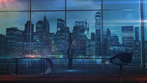 Artificial intelligence robot in a modern office, 3D render Stock Footage 212591222