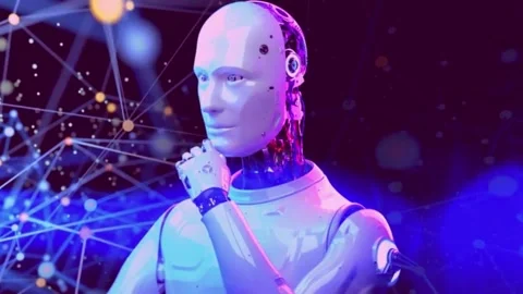 Artificial Intelligence Robot with Networking Slowmotion Stock Footage 254403064