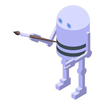 Artificial intelligence robot painting with brush isometric icon Stock Illustration
