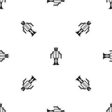 Artificial intelligence robot pattern seamless black Stock Illustration