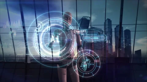 Artificial intelligence robot performs tasks. 3D render Stock Footage 244809156