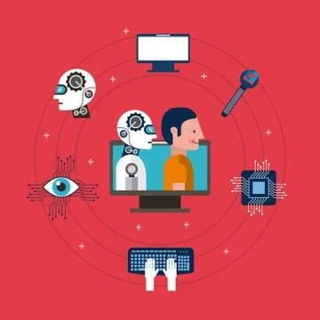 Artificial intelligence robot person computer tools Illustrazione stock
