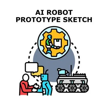 Artificial intelligence robot prototype development and collaboration Stock Illustration