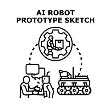 Artificial intelligence robot prototype development and collaboration Stock Illustration