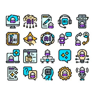 Artificial intelligence robot technology icon collection Stock Illustration