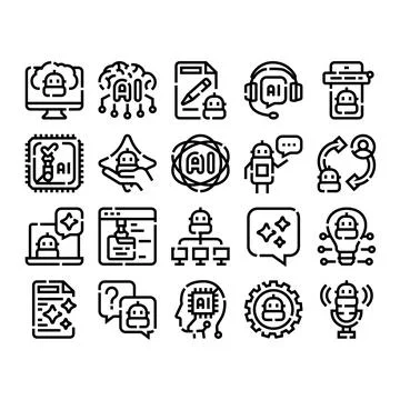 Artificial intelligence robot technology machine learning icons Stock Illustration