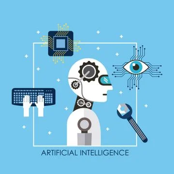 Artificial intelligence robot tool keyboard board circuit surveillance Ilustración de archivo