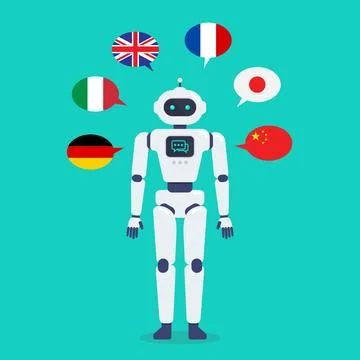 Artificial Intelligence robot translator. Artificial Intelligence chatbot t.. Stock Illustration