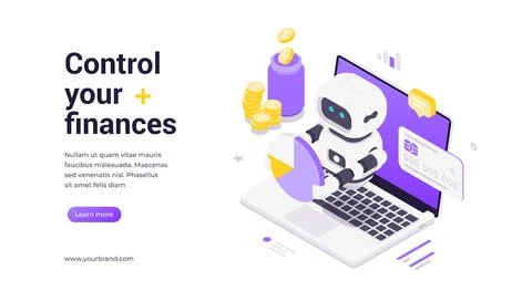 Artificial Intelligence Robot Visualizing Financial Data And Managing Budge.. Stock Illustration