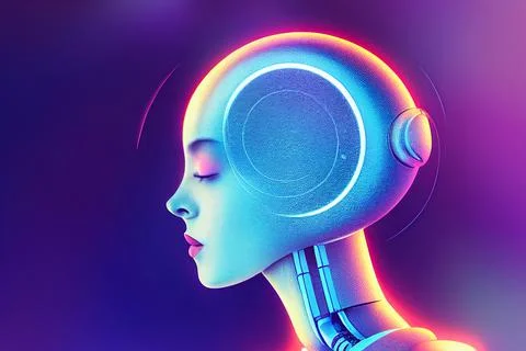Artificial Intelligence Robotic Female Android Woman Concept Art Portrait Stock Illustration