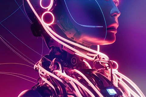 Artificial Intelligence Robotic Female Android Woman Concept Art Portrait Stock Illustration