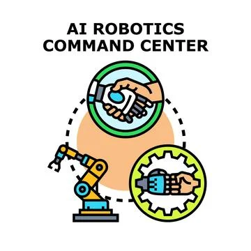 Artificial intelligence robotics command center controlling automation system Stock Illustration