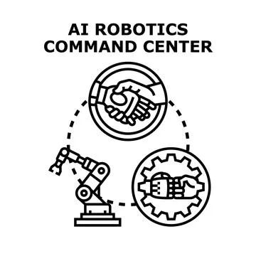 Artificial intelligence robotics command center controlling automation system Stock Illustration